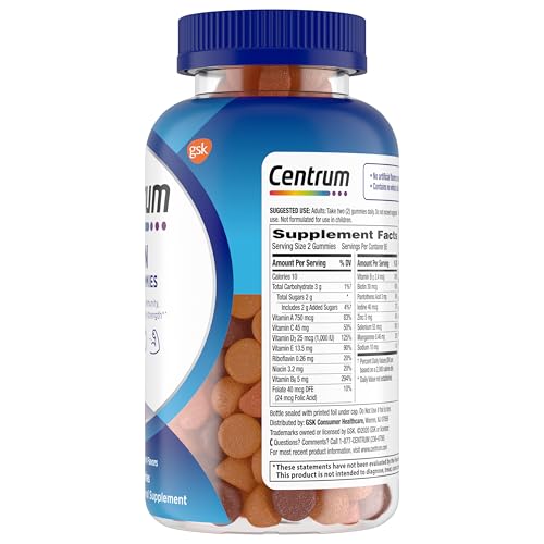 Centrum MultiGummies Gummy Multivitamin for Men, Multivitamin/Multimineral Supplement with Selenium, Antioxidants and Vitamin D3