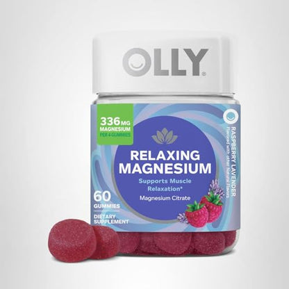 OLLY Relaxing Magnesium Gummies, Supports Muscle Relaxation*, Magnesium Citrate, Raspberry Lavender Flavor, 15 Day Supply - 60 Count