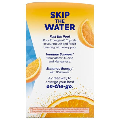 Emergen-C Crystals, On-the-Go Emergen-C Immune Support Supplement with Vitamin C, B Vitamins, Zinc and Manganese