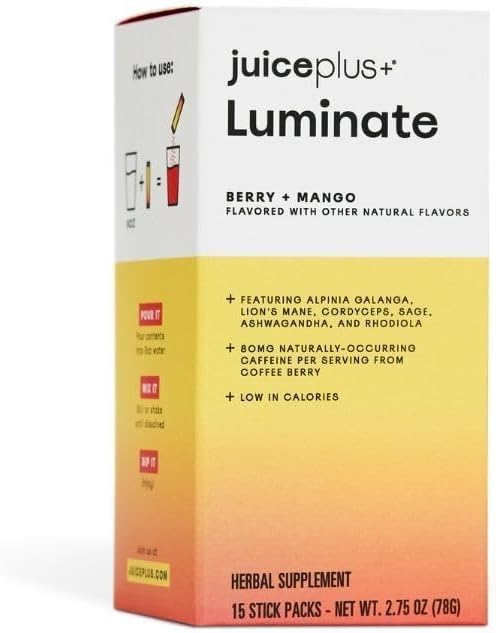 JuicePlus+ Luminate - Plant-Based Cognitive Support Drink with Ashwagandha, Lions Mane & Coffee Berry for Clarity & Vitality - 15 Sticks, 2.75 oz Juice Plus+ buy supplements Au