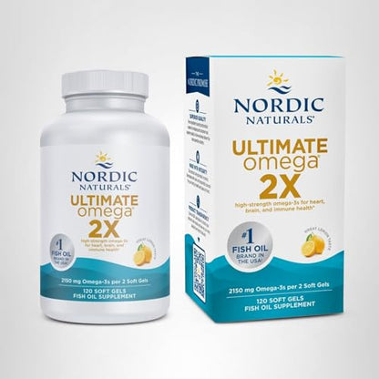 Nordic Naturals Ultimate Omega 2X, Lemon Flavor - 120 Soft Gels - 2150 mg Omega-3 - High-Potency Fish Oil with EPA & DHA - Promotes Brain & Heart Health