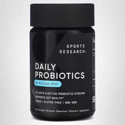 Sports Research Daily Probiotics with Prebiotics, 60 Billion CFU - Vegan Capsules for Gut Health & Digestive Support, Probiotics for Women & Men