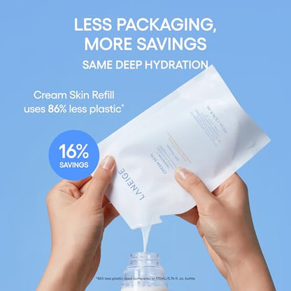 LANEIGE Cream Skin Toner & Moisturizer Mini: Lightweight Refillable Korean Milky Toner with Ceramide