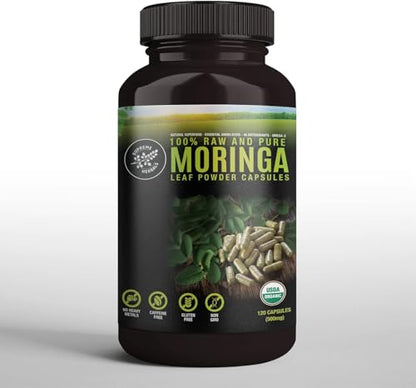 SUPREME HERBALS, 100% Raw and Pure Moringa Leaf Powder Capsules. Organic Certified Moringa Leaf. Natural Superfood with Essential Amino Acids