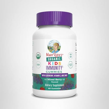 MaryRuth Organics Kids Immune Support Gummies | USDA Organic | Vitamin C, Zinc, and Elderberry Gummies for Kids| Immune Support for Ages 4+ | Vegan