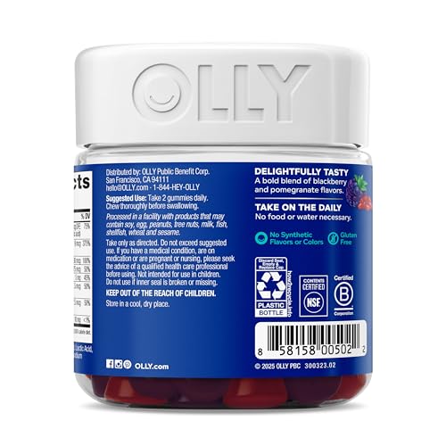 OLLY Men's Multivitamin Gummy, Vitamins A, C, D, E, B, Zinc, Blackberry Flavor, 45 Day Supply - 90 Count