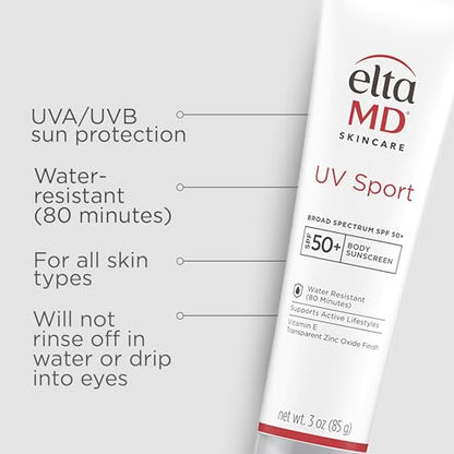 EltaMD UV Sport Sunscreen Lotion SPF 50 - Face and Body Sunscreen SPF 50, Water & Sweat Resistant