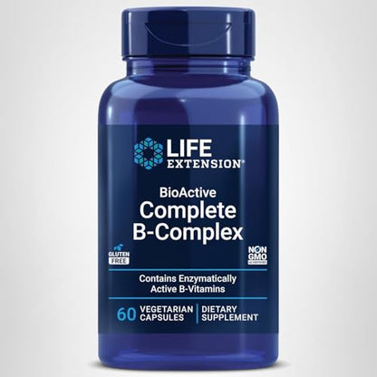 Life Extension BioActive Complete B-Complex, Heart,  Nerve Support, Healthy Energy, Metabolism, Complete B Complex, 60 Vegetarian Capsules