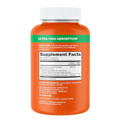 Qunol Turmeric and Ginger Capsules, 1000mg Turmeric Supplement, Ultra High Absorption to Support Joint Health, #1 Doctor Recommended Form