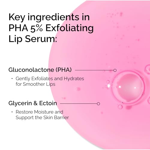 The Ordinary PHA 5% Exfoliating Lip Serum, Hydrating Overnight Lip Exfoliator Treatment, 0.5 Fl Oz