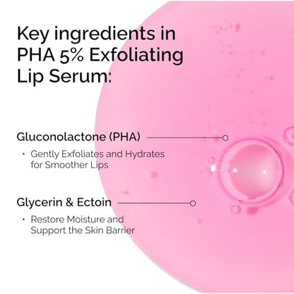 The Ordinary PHA 5% Exfoliating Lip Serum, Hydrating Overnight Lip Exfoliator Treatment, 0.5 Fl Oz
