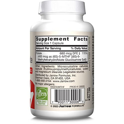 Jarrow Formulas Extra Strength Methyl Folate 400 mcg, Dietary Supplement for Cardiovascular and Neurologic Health Support