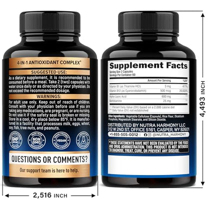 Alpha Lipoic Acid 600mg - ALA Supplement Antioxidant for Nerve, Energy & Metabolism Support - Extra Strength with Benfotiamine, B1 & B12 - Lab Tested, NON-GMO & Vegan