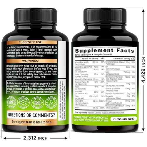 Bariatric Multivitamin - 45 mg Iron Supplements - Made in USA - for Women & Men - All-in-One, 21 Essential Vitamins - Gastric Sleeve Support
