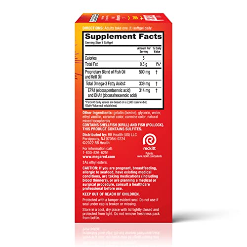 Megared Omega-3 Fish Oil + High Absorption Krill Oil 500mg Softgels, MegaRed Advanced 4in1 (80 count in a bottle) Concentrated Omega-3 Fish