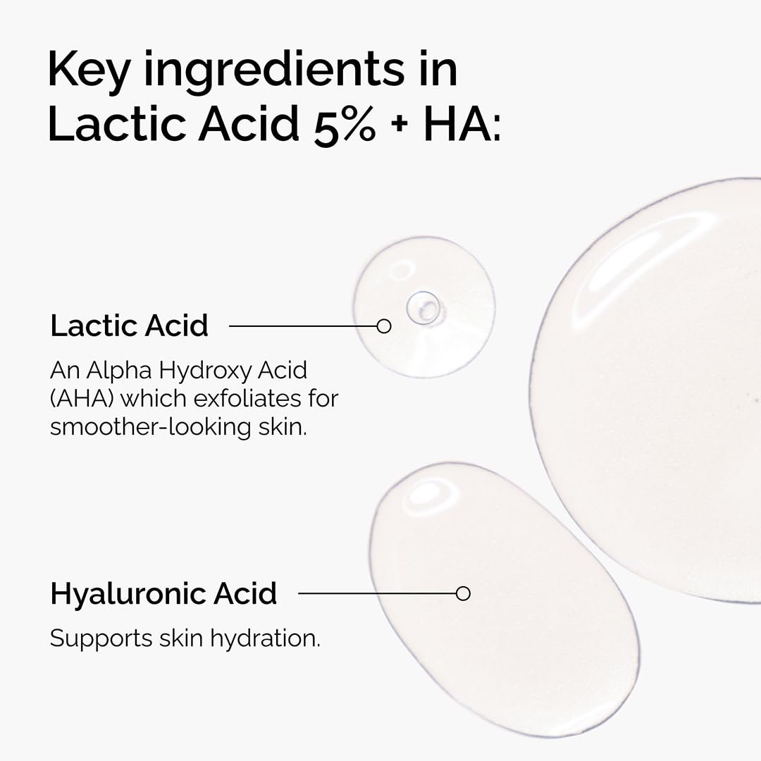 The Ordinary Lactic Acid 5% + Hyaluronic Acid 2%, Gentle Exfoliating Serum for Smoother Skin, 1 Fl Oz