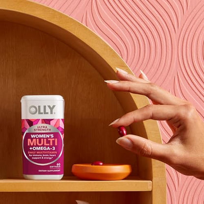 OLLY Ultra Women's Multi Softgels, Overall Health and Immune Support, Omega-3s, Iron, Vitamins A, D, C, E, B12, Daily Multivitamin, 30 Day Supply - 60 Count