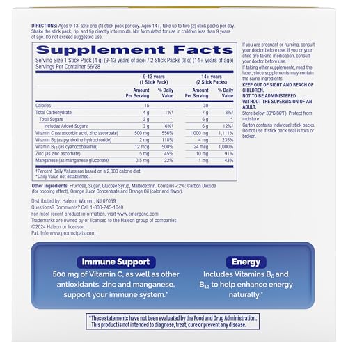 Emergen-C Crystals, On-the-Go Emergen-C Immune Support Supplement with Vitamin C, B Vitamins, Zinc and Manganese