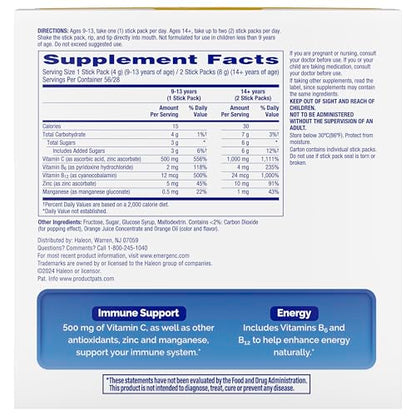 Emergen-C Crystals, On-the-Go Emergen-C Immune Support Supplement with Vitamin C, B Vitamins, Zinc and Manganese