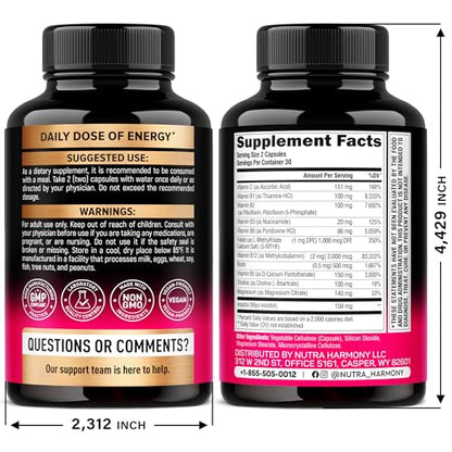 Vitamin B Complex for Men & Women - Riboflavin B2, B12, B1, B3, B5, B6, B7, B8, B9 | Vitamin C, Choline, Inositol - B-Complex Supplement