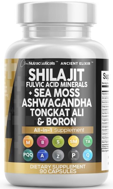 Clean Nutraceuticals Shilajit Supplement for Men with Sea Moss, Tongkat Ali, Ashwagandha, Boron, Zinc, CoQ10, PQQ - Fulvic Acid Capsules - Energy Support - 90 Count - Resin, Gummy & Powder Alternative Clean NutraceuticalsBuy Supplements Australia