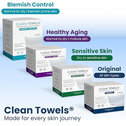 Clean Skin Club Clean Towels XL®, 100% USDA Biobased Face Towel, Disposable Face Towelette, Eczema Association Accepted, Makeup Remover Dry Wipes, Ultra Soft, 1 Pack, 50 Ct CLEAN SKIN CLUBBuy Supplements Australia