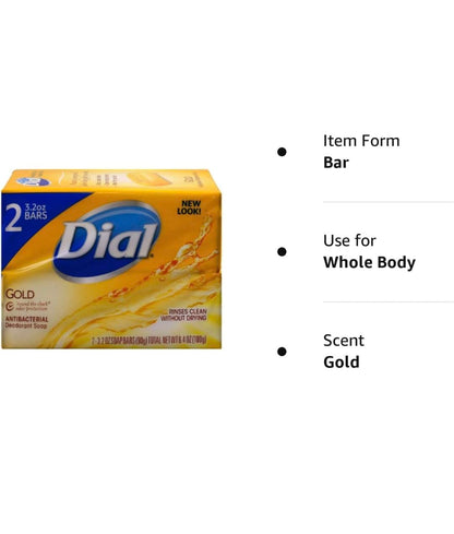 Dial Gold Antibacterial Deodorant Soap, 2 Pack, Total Net Wt 6.4 oz