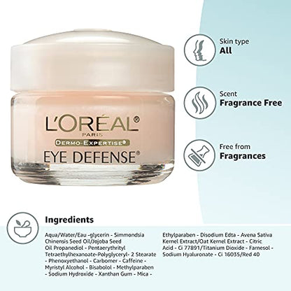 L'Oreal Paris Dermo-Expertise Eye Defense Eye Cream with Caffeine and Hyaluronic Acid 0.5 oz