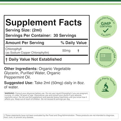 Chlorophyll Liquid Drops - for Digestion, Gut Health, Energy and Detox - Vegan Safe