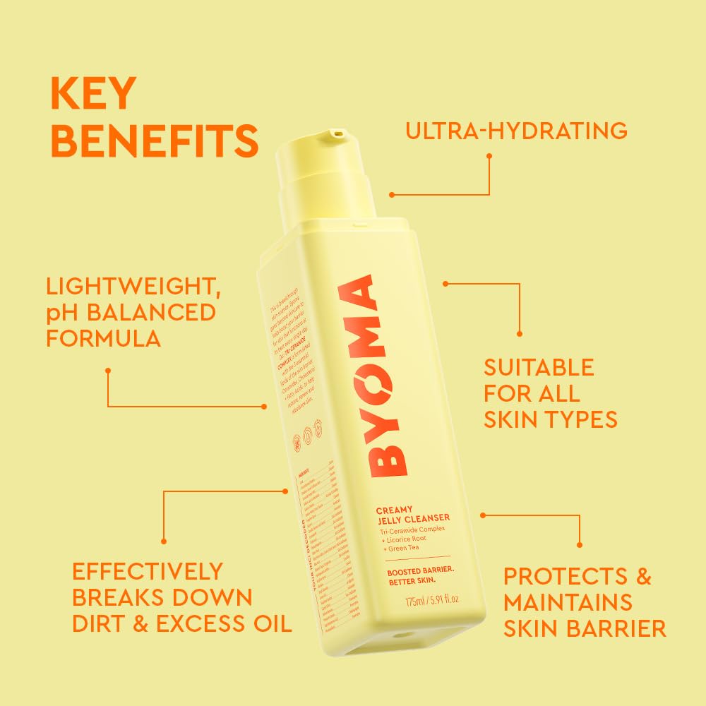 BYOMA Creamy Jelly Cleanser - Hydrating Facial Cleanser for Skin Barrier Repair -Tri-Ceramide Face Wash for Sensitive Skin & All Skin Types
