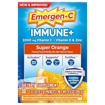 Emergen-C Immune+ Triple Action Immune Support Powder, BetaVia (R), 1000mg Vitamin C, B Vitamins, Vitamin D and Antioxidants