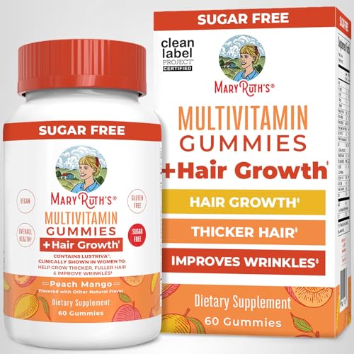 MaryRuth's Multivitamin + Hair Growth Gummies | with Lustriva® | Biotin 10000mcg | B Vitamins | Formulated for Thicker Hair, Wrinkles, Fine Line