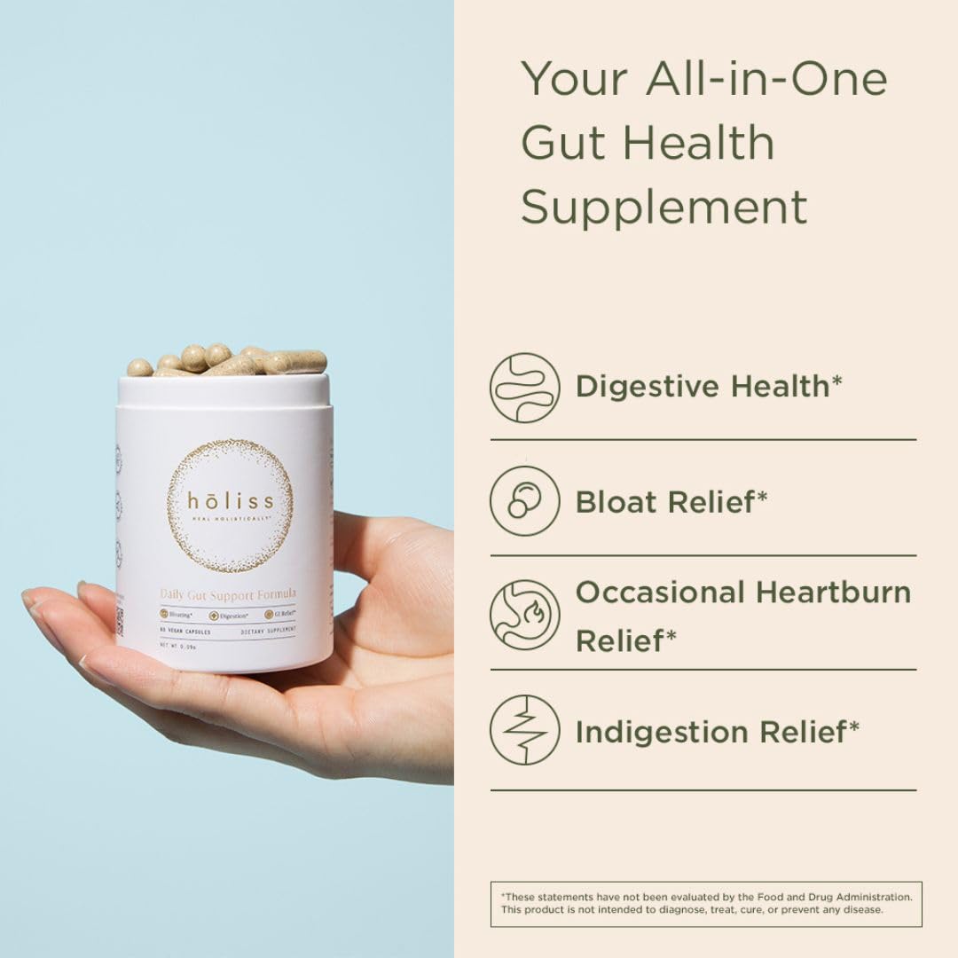 HOLISS Daily Gut Health Capsules – 8-in-1 All Natural Supplement, Lemon Balm, Bloat & Gas Relief, GI Lining Repair, Leaky Gut & Digestive Support – 60 Capsules HOLISS buy supplements Au