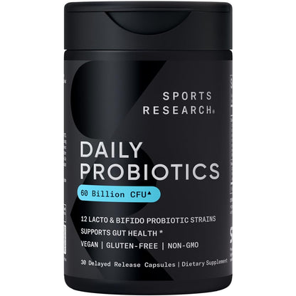 Sports Research Daily Probiotics with Prebiotics, 60 Billion CFU - Vegan Capsules for Gut Health & Digestive Support, Probiotics for Women & Men