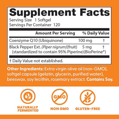 Doctor's Best High Absorption CoQ10 with BioPerine Supplement - Coenzyme Q10 Softgels for Heart Health & Antioxidant Support, Naturally Fermented CoQ10 100mg