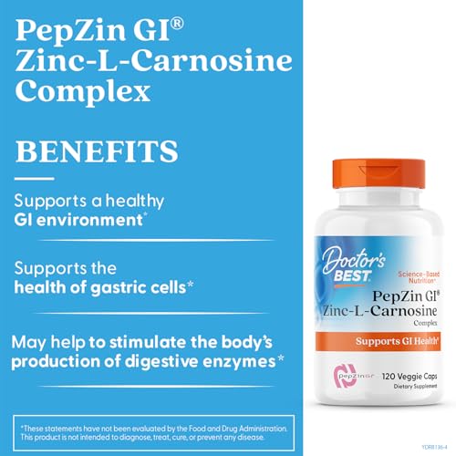 Doctor's Best PepZin GI, Zinc-L-Carnosine Complex for Men & Women - Zinc Carnosine Supplement Caps for Gut Health, Digestive Support, & Stomach Comfort