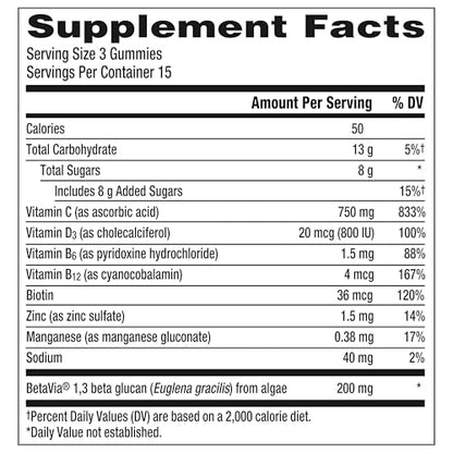 Emergen-C Immune+ Triple Action Immune Support Gummies, BetaVia (R), 1000mg Vitamin C, B Vitamins, Vitamin D and Antioxidants