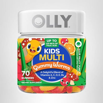 OLLY Kids Multivitamin Gummy Worms, Overall Health and Immune Support, Vitamins and Minerals A, C, D, E, Bs and Zinc, Chewable Supplement