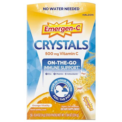 Emergen-C Crystals, On-the-Go Emergen-C Immune Support Supplement with Vitamin C, B Vitamins, Zinc and Manganese