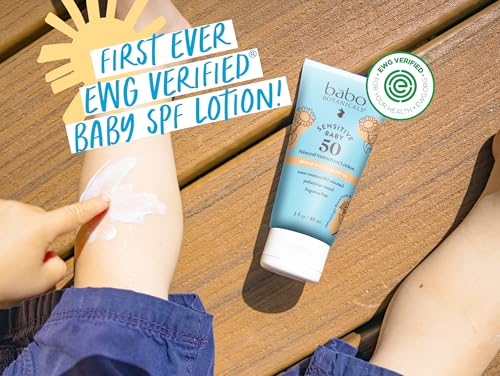 Babo Botanicals Sensitive Baby Mineral Sunscreen Lotion SPF50 - Natural Zinc Oxide - Face & Body - Fragrance-Free - Water-Resistant