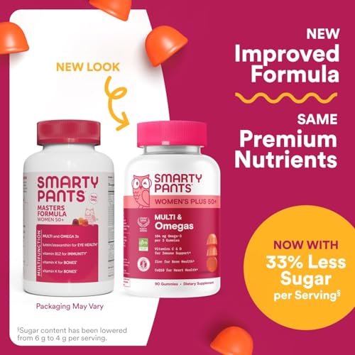 SmartyPants Multivitamin Gummy for Women 50 and Over, Omega 3 (DHA/EPA), Methylfolate, CoQ10, Vitamin D3, C, Vitamin B12, B6, A, K, Biotin