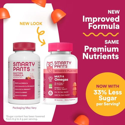 SmartyPants Multivitamin Gummy for Women 50 and Over, Omega 3 (DHA/EPA), Methylfolate, CoQ10, Vitamin D3, C, Vitamin B12, B6, A, K, Biotin