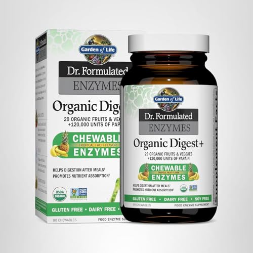 Garden of Life Digestive Enzymes with Papain, Bromelain and Lipase for Nutrient Absorption and Digestion Support, Tropical Fruit Flavor