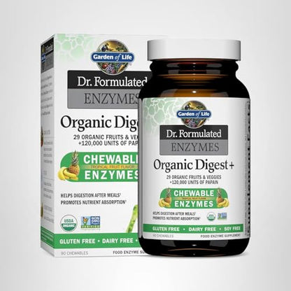 Garden of Life Digestive Enzymes with Papain, Bromelain and Lipase for Nutrient Absorption and Digestion Support, Tropical Fruit Flavor