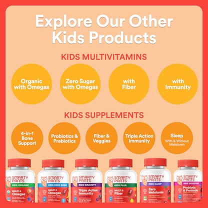 SmartyPants Kids Multivitamin Gummies with Omega 3 DHA/EPA, Vitamins D3, C, B12, B6, A, K, and Zinc, Gluten Free