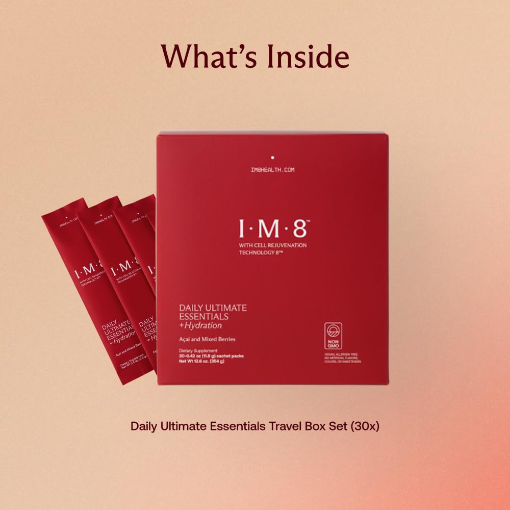 IM8 Daily Ultimate Essentials All-in-One Multivitamin Supplement, 92 Nutrient Rich Ingredients CoQ10, Probiotics, Vitamins, Greens, Gluten Free, Vegan,