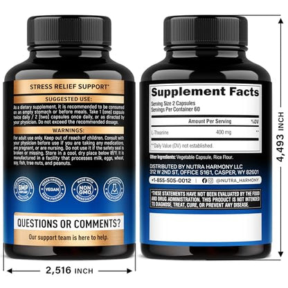 L Theanine 400 mg | L-Theanine Stress Relief | Extra Strength Supplement | Made in USA | Relaxation, Sleep & Calm Support | For Men & Women | Plant Based