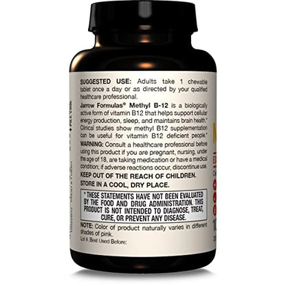 Jarrow Formulas Methyl Vitamin B-12 1000 mcg, 100 Chewable Tablets, Lemon Flavored- Bioactive B12 Vitamin - Supports Cellular Energy Production