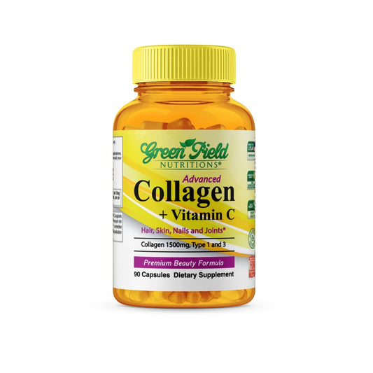 Greenfield Nutritions - Halal Collagen Peptides 1500 mg Type I & III, with Vitamin C 300 mg for Better Absorption, Anti-Aging Formula for Hair, Skin, Nails & Joints, Halal Vitamins, 90 Capsules GREEN FIELD NUTRITIONS buy supplements Au