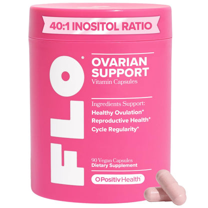 O Positiv FLO Ovarian Health Support - Hormone Balance for Women, Supplement with DIM, Myo & D-Chiro Inositol, Folic Acid - Supports Healthy Ovulation